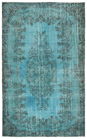 Turquoise Over Dyed Vintage Rug 5'8'' x 9'3'' ft 172 x 283 cm