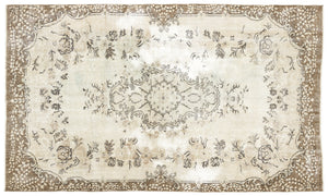 Beige Over Dyed Vintage Rug 5'6'' x 9'4'' ft 168 x 285 cm