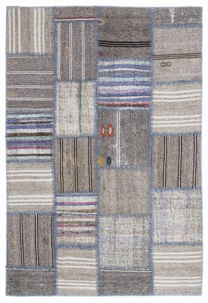 Striped Over Dyed Kilim Patchwork Unique Rug 5'3'' x 7'7'' ft 160 x 230 cm