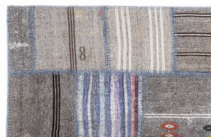 Striped Over Dyed Kilim Patchwork Unique Rug 5'3'' x 7'7'' ft 160 x 230 cm