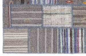 Striped Over Dyed Kilim Patchwork Unique Rug 5'3'' x 7'7'' ft 160 x 230 cm