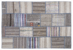 Striped Over Dyed Kilim Patchwork Unique Rug 5'3'' x 7'7'' ft 160 x 230 cm