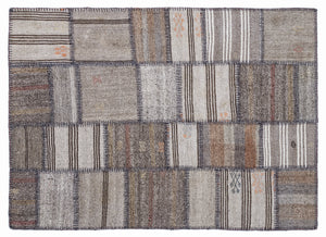 Striped Over Dyed Kilim Patchwork Unique Rug 5'3'' x 7'7'' ft 160 x 230 cm