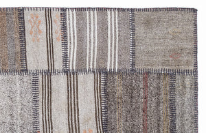 Striped Over Dyed Kilim Patchwork Unique Rug 5'3'' x 7'7'' ft 160 x 230 cm