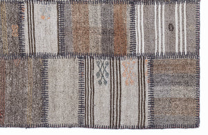 Striped Over Dyed Kilim Patchwork Unique Rug 5'3'' x 7'7'' ft 160 x 230 cm