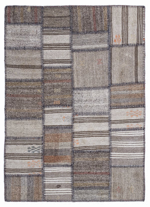 Striped Over Dyed Kilim Patchwork Unique Rug 5'3'' x 7'7'' ft 160 x 230 cm