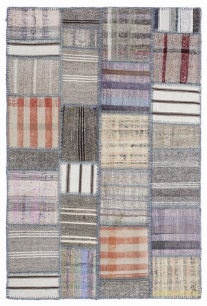 Striped Over Dyed Kilim Patchwork Unique Rug 5'3'' x 7'7'' ft 160 x 230 cm