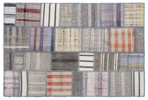 Striped Over Dyed Kilim Patchwork Unique Rug 5'3'' x 7'7'' ft 160 x 230 cm