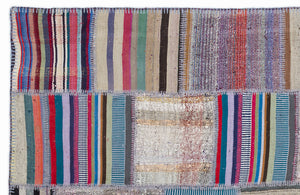 Striped Over Dyed Kilim Patchwork Unique Rug 5'3'' x 7'7'' ft 160 x 230 cm