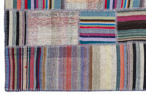 Striped Over Dyed Kilim Patchwork Unique Rug 5'3'' x 7'7'' ft 160 x 230 cm