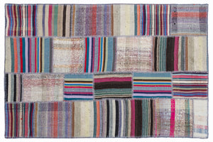 Striped Over Dyed Kilim Patchwork Unique Rug 5'3'' x 7'7'' ft 160 x 230 cm