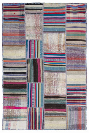 Striped Over Dyed Kilim Patchwork Unique Rug 5'3'' x 7'7'' ft 160 x 230 cm