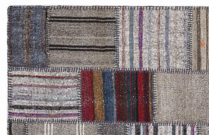 Striped Over Dyed Kilim Patchwork Unique Rug 5'3'' x 7'7'' ft 160 x 230 cm