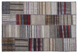 Striped Over Dyed Kilim Patchwork Unique Rug 5'3'' x 7'7'' ft 160 x 230 cm