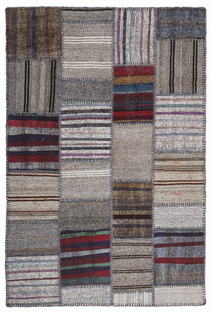 Striped Over Dyed Kilim Patchwork Unique Rug 5'3'' x 7'7'' ft 160 x 230 cm