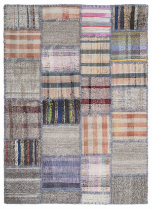 Striped Over Dyed Kilim Patchwork Unique Rug 5'3'' x 7'7'' ft 160 x 230 cm