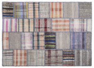 Striped Over Dyed Kilim Patchwork Unique Rug 5'3'' x 7'7'' ft 160 x 230 cm