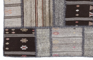 Striped Over Dyed Kilim Patchwork Unique Rug 5'3'' x 7'7'' ft 160 x 230 cm