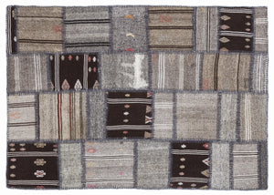 Striped Over Dyed Kilim Patchwork Unique Rug 5'3'' x 7'7'' ft 160 x 230 cm