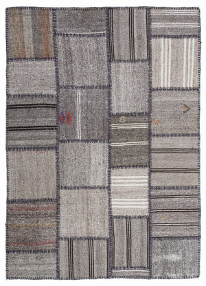 Striped Over Dyed Kilim Patchwork Unique Rug 5'3'' x 7'7'' ft 160 x 230 cm