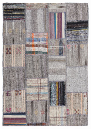 Striped Over Dyed Kilim Patchwork Unique Rug 5'3'' x 7'7'' ft 160 x 230 cm