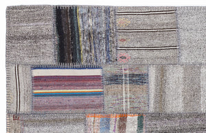 Striped Over Dyed Kilim Patchwork Unique Rug 5'3'' x 7'7'' ft 160 x 230 cm