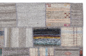 Striped Over Dyed Kilim Patchwork Unique Rug 5'3'' x 7'7'' ft 160 x 230 cm