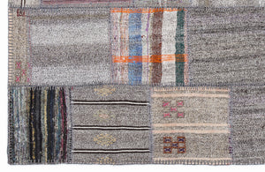 Striped Over Dyed Kilim Patchwork Unique Rug 5'3'' x 7'7'' ft 160 x 230 cm
