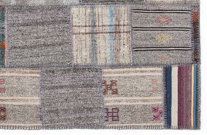 Striped Over Dyed Kilim Patchwork Unique Rug 5'3'' x 7'7'' ft 160 x 230 cm