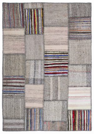 Striped Over Dyed Kilim Patchwork Unique Rug 5'3'' x 7'7'' ft 160 x 230 cm