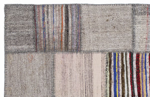 Striped Over Dyed Kilim Patchwork Unique Rug 5'3'' x 7'7'' ft 160 x 230 cm
