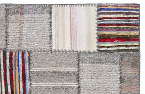 Striped Over Dyed Kilim Patchwork Unique Rug 5'3'' x 7'7'' ft 160 x 230 cm