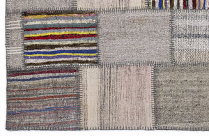Striped Over Dyed Kilim Patchwork Unique Rug 5'3'' x 7'7'' ft 160 x 230 cm