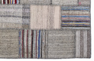 Striped Over Dyed Kilim Patchwork Unique Rug 5'3'' x 7'7'' ft 160 x 230 cm