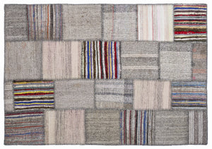 Striped Over Dyed Kilim Patchwork Unique Rug 5'3'' x 7'7'' ft 160 x 230 cm