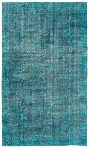 Turquoise  Over Dyed Vintage Rug 5'5'' x 9'1'' ft 164 x 276 cm