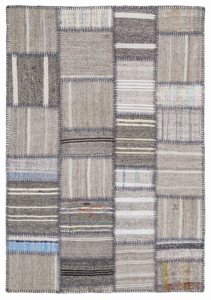 Striped Over Dyed Kilim Patchwork Unique Rug 5'3'' x 7'7'' ft 160 x 230 cm
