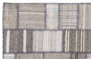 Striped Over Dyed Kilim Patchwork Unique Rug 5'3'' x 7'7'' ft 160 x 230 cm