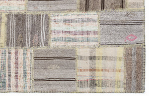 Striped Over Dyed Kilim Patchwork Unique Rug 5'3'' x 7'7'' ft 160 x 230 cm