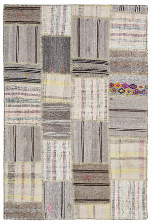 Striped Over Dyed Kilim Patchwork Unique Rug 5'3'' x 7'7'' ft 160 x 230 cm