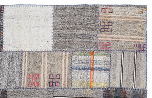 Striped Over Dyed Kilim Patchwork Unique Rug 5'3'' x 7'7'' ft 160 x 230 cm