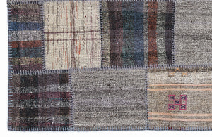 Striped Over Dyed Kilim Patchwork Unique Rug 5'3'' x 7'7'' ft 160 x 230 cm