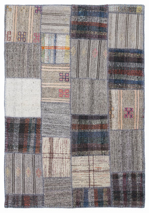Striped Over Dyed Kilim Patchwork Unique Rug 5'3'' x 7'7'' ft 160 x 230 cm