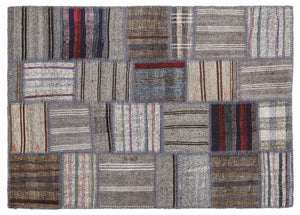 Striped Over Dyed Kilim Patchwork Unique Rug 5'3'' x 7'7'' ft 160 x 230 cm