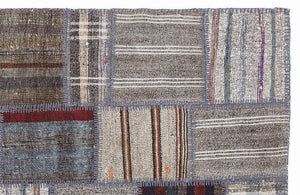 Striped Over Dyed Kilim Patchwork Unique Rug 5'3'' x 7'7'' ft 160 x 230 cm