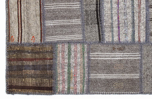 Striped Over Dyed Kilim Patchwork Unique Rug 5'3'' x 7'7'' ft 160 x 230 cm