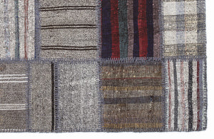 Striped Over Dyed Kilim Patchwork Unique Rug 5'3'' x 7'7'' ft 160 x 230 cm
