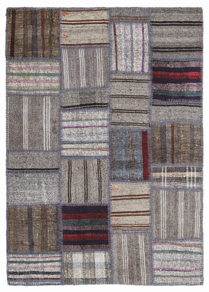 Striped Over Dyed Kilim Patchwork Unique Rug 5'3'' x 7'7'' ft 160 x 230 cm