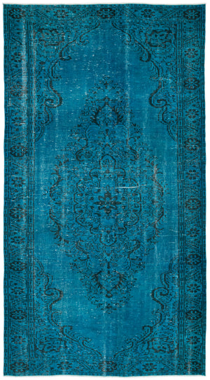 Turquoise Over Dyed Vintage Rug 5'9'' x 10'8'' ft 175 x 326 cm