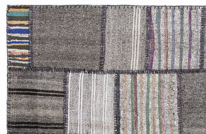 Striped Over Dyed Kilim Patchwork Unique Rug 5'3'' x 7'7'' ft 160 x 230 cm